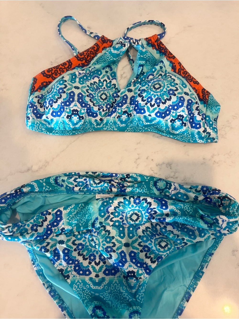 La Blanca Turquoise Blue & Orange Patterned Two-Piece Bikini